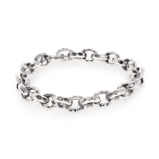 Oval Hammered Look Link Bracelet in 18ct White Gold, 20.5cm