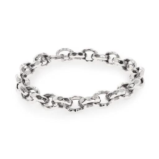 Oval Hammered Look Link Bracelet in 18ct White Gold, 20.5cm