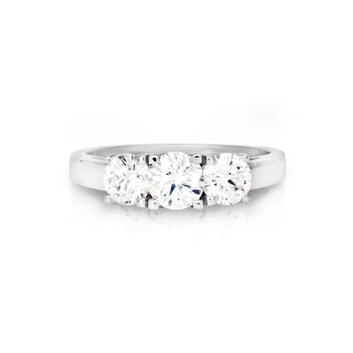 Round Brilliant Diamond Claw Trilogy Ring in 18ct White Gold, Total
