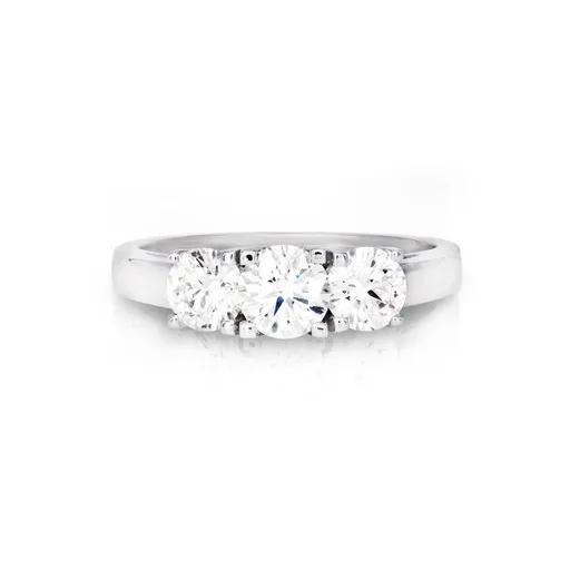 Round Brilliant Diamond Claw Trilogy Ring in 18ct White Gold, Total