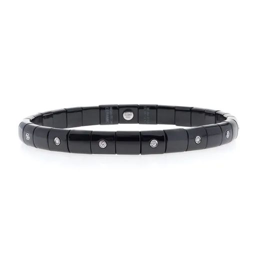 Black Ceramic Bezel Set Diamond Bracelet in 18ct White Gold