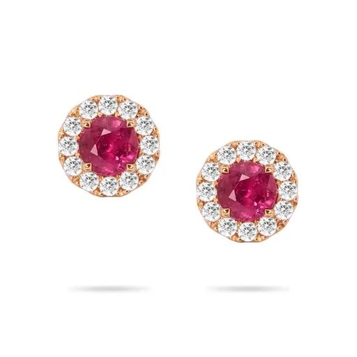 Ruby & Diamond Halo Stud Earrings in 18ct Rose Gold
