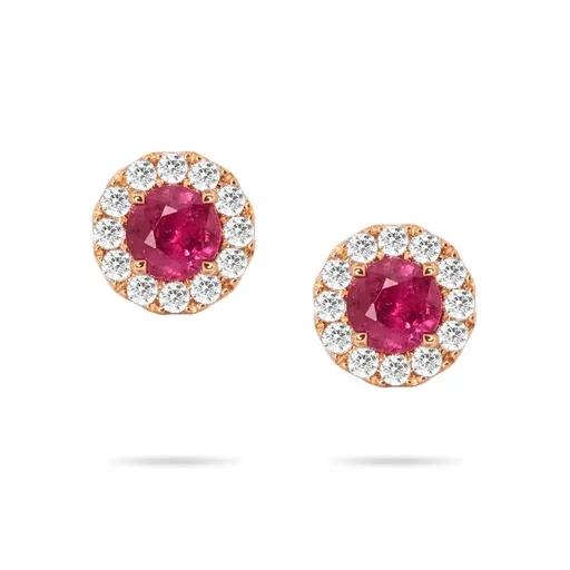 Ruby & Diamond Halo Stud Earrings in 18ct Rose Gold