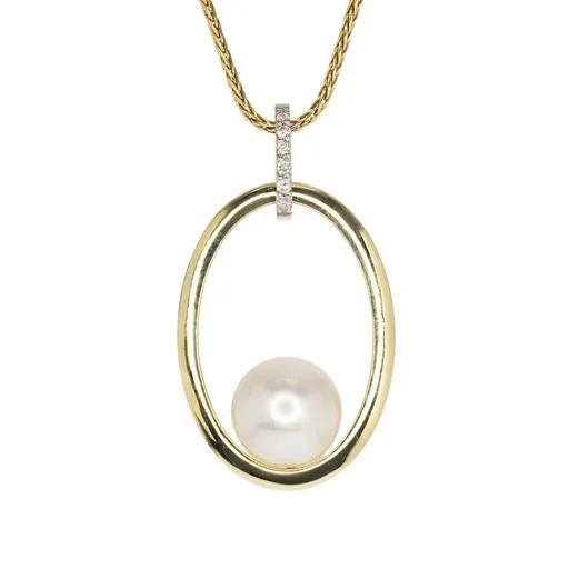 Broome Pearl & Diamond Oval Pendant in 14ct Gold