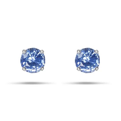 Blue Ceylon Sapphire & Diamond 4 Claw Stud Earrings in 18ct White Gold