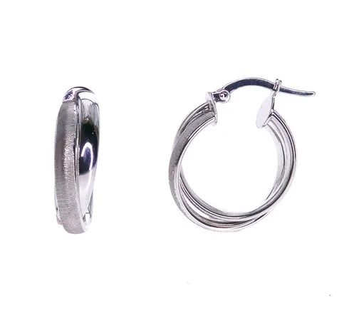Satin & Polished Hoop Earrings in 18ct White Gold