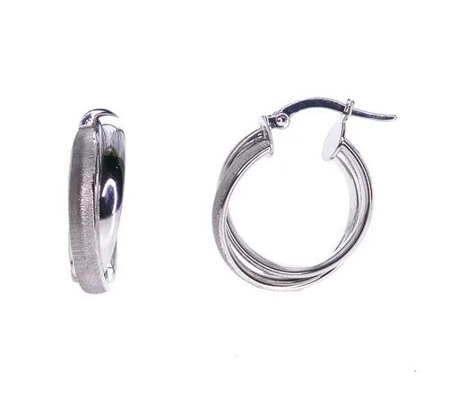 Satin & Polished Hoop Earrings in 18ct White Gold