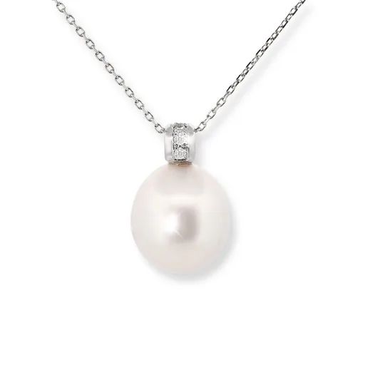Broome Pearl & Diamond Oval Pendant in 18ct White Gold