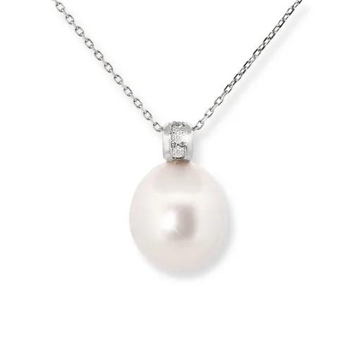 Broome Pearl & Diamond Oval Pendant in 18ct White Gold