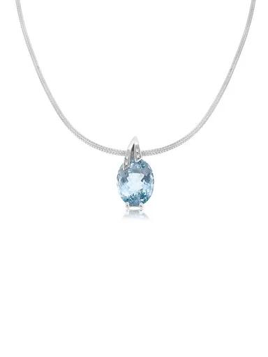 Oval Aquamarine & Diamond Bale Pendant in 18ct White Gold