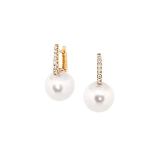 Pearl & Diamond Huggies in 18ct Gold