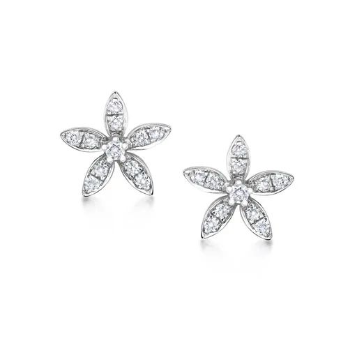 Round & Marquise Diamond Petal Stud Earrings in 18ct White Gold