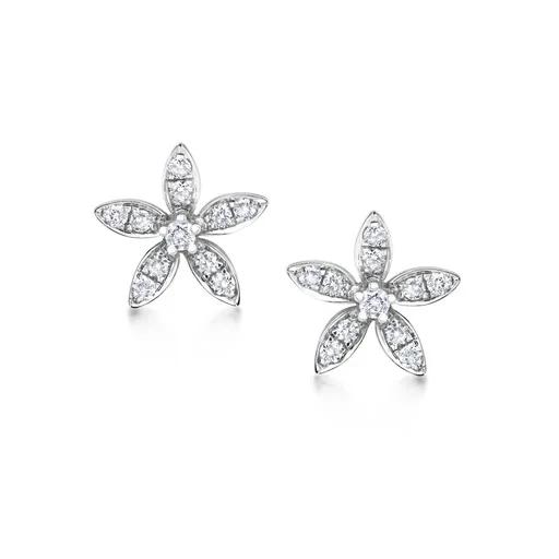 Round & Marquise Diamond Petal Stud Earrings in 18ct White Gold