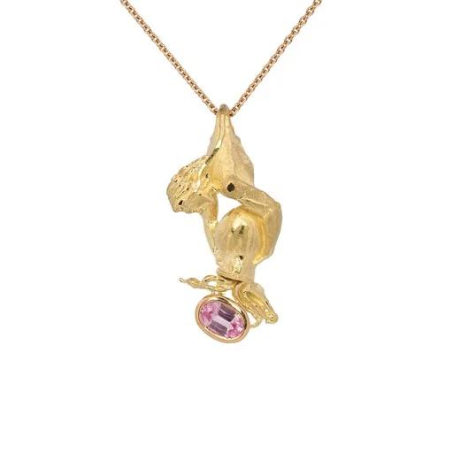 Zodiac Sculpture Pendant in 18ct Yellow Gold, Aquarius & Amethyst