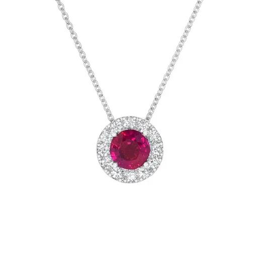 Burmese Ruby & Diamond Halo Pendant in 950 Platinum