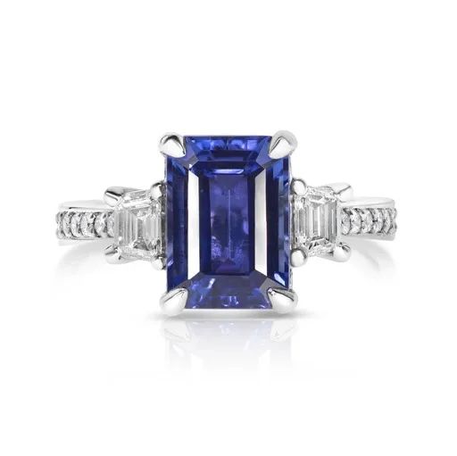 Tanzanite & Diamond Trapazoid Trilogy Ring in 950 Platinum