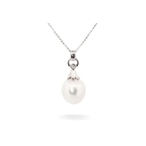 Drop Pendant with South Sea Pearl & Diamonds in 18k White Gold