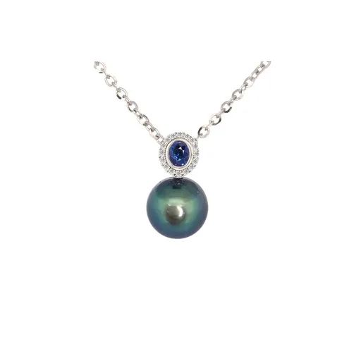 Tahitian Pearl & Ceylon Sapphire Pendant in 950 Platinum