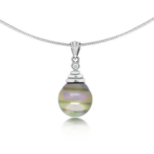Tahitian Pearl & Diamond Pendant in 18ct White Gold