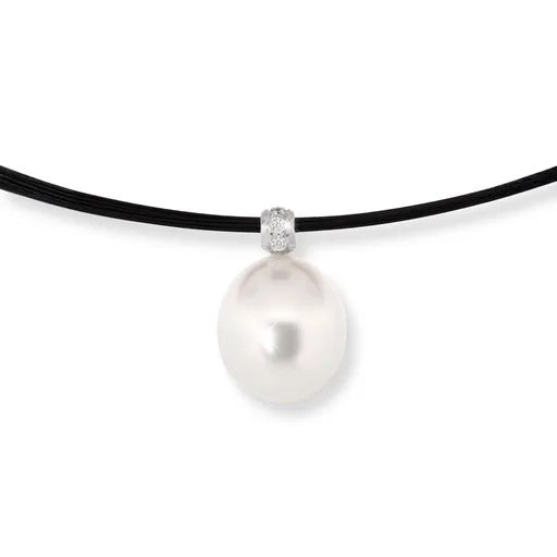 Broome Pearl & Diamond Oval Pendant in 18ct White Gold