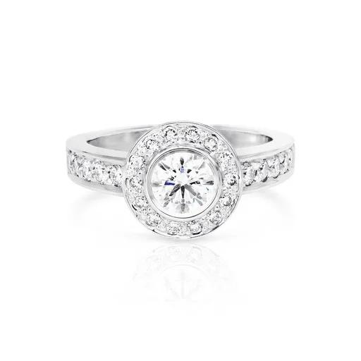 Bezel & Pave Diamond Ring in 18ct White Gold