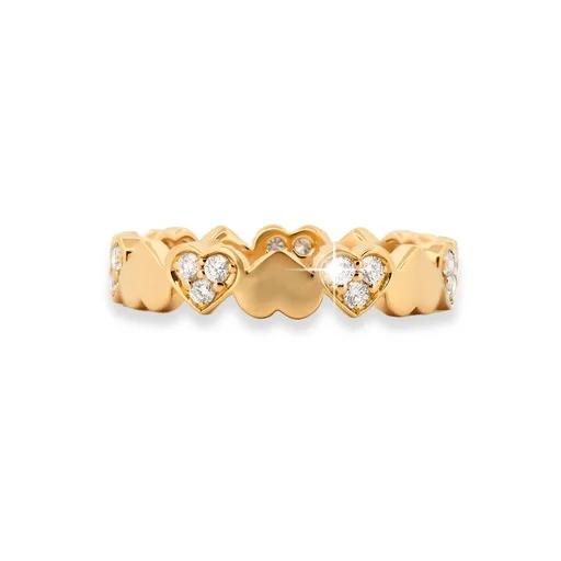 Alternating Pave Hearts Ring in 18ct Yellow Gold
