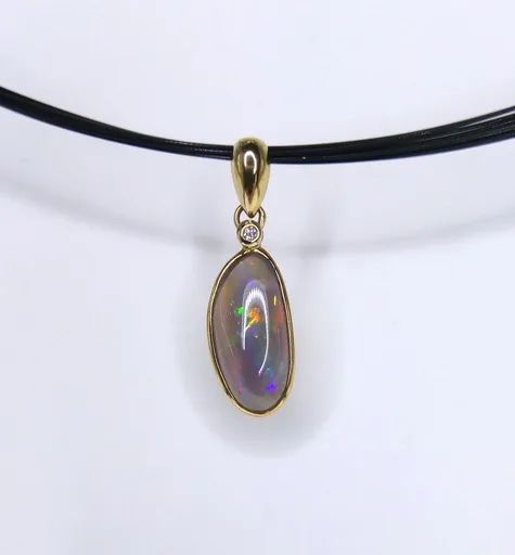 Mintabie Solid Opal & Diamond Pendant in 18ct Yellow Gold, Size