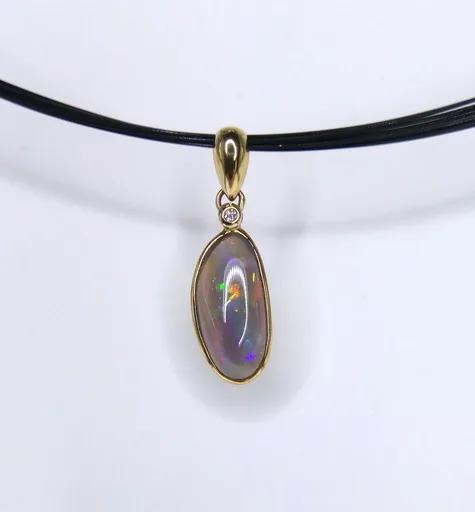 Mintabie Solid Opal & Diamond Pendant in 18ct Yellow Gold, Size