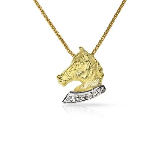 Sculpture Horse Pendant in 18ct Yellow Gold with Diamonds
