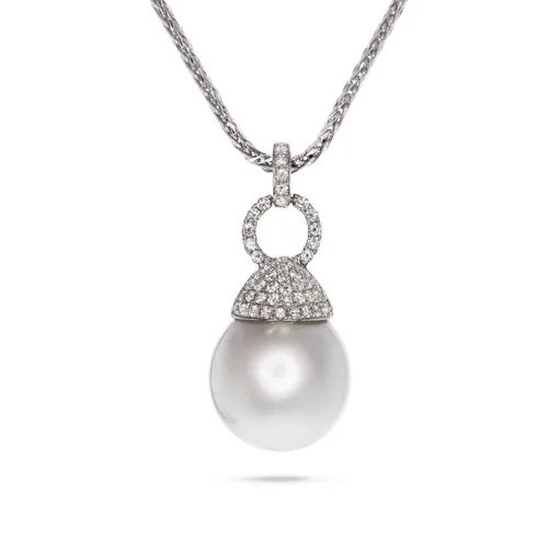 Broome Pearl & Diamond Pave Pendant in 18ct White Gold