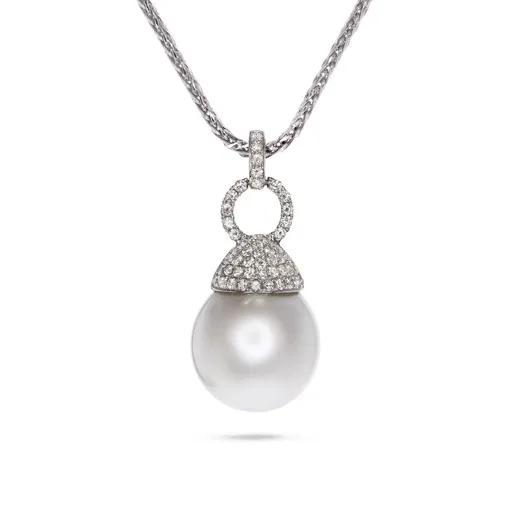 Broome Pearl & Diamond Pave Pendant in 18ct White Gold