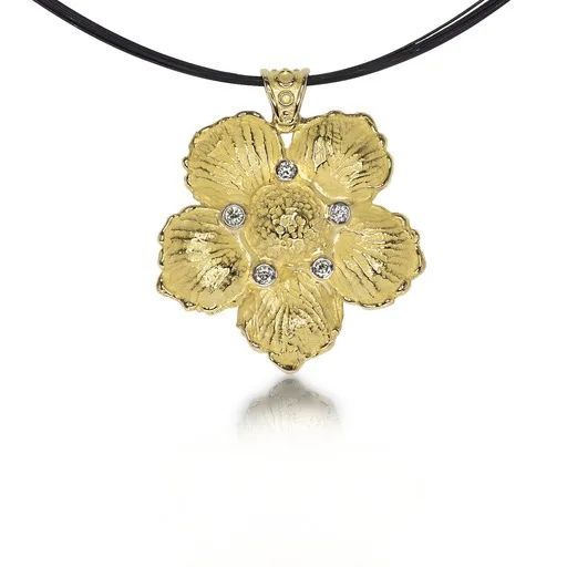 Flower Sculpture Pendant in 18ct Yellow Gold with Diamonds