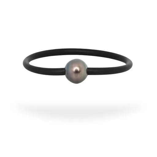 Women’s Neoprene Bracelet in 9ct Gold, 17cm, Dark Tahitian Pearl