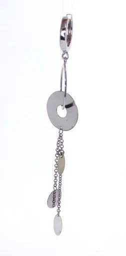 Circle Huggie Long Drop Earrings in 18ct White Gold