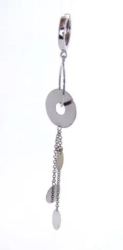 Circle Huggie Long Drop Earrings in 18ct White Gold
