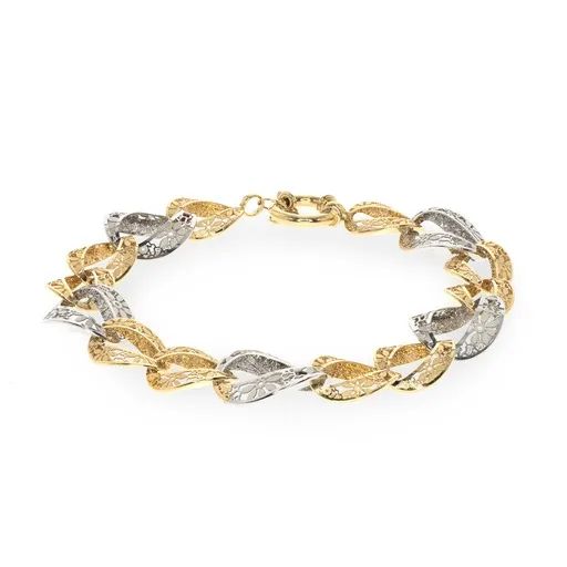 Floral Laser Cut Oval Link Bracelet in 18ct Two Tone Gold, 21cm