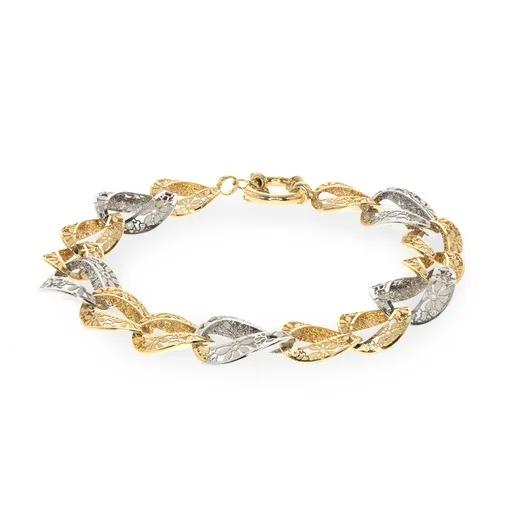Floral Laser Cut Oval Link Bracelet in 18ct Two Tone Gold, 21cm