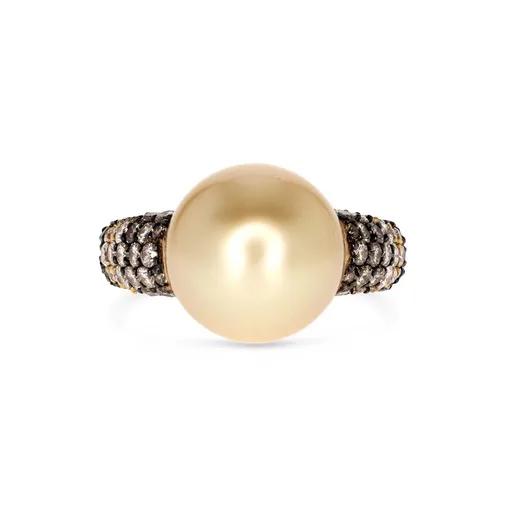 Cognac Diamond & Australian South Sea Pearl Ring in 18ct Rose Gold