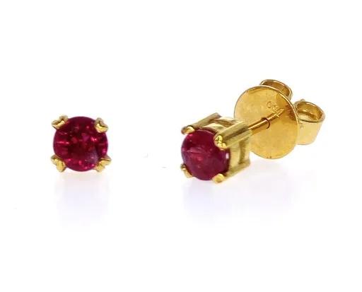 Burmese Ruby & Diamond Stud Earrings in 18ct Yellow Gold, Claw Set