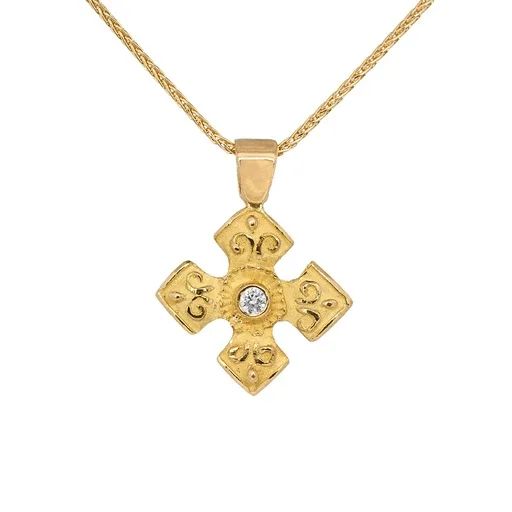 Etruscan Cross Sculpture Pendant, Carved in 18ct Yellow Gold