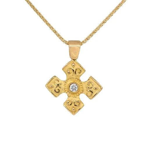 Etruscan Cross Sculpture Pendant, Carved in 18ct Yellow Gold