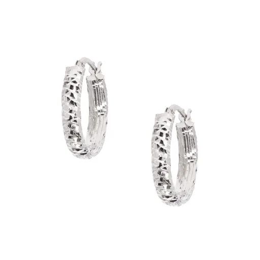 Textured Round Hoop Earrings in 18ct White Gold