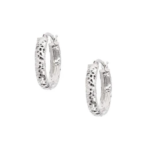 Textured Round Hoop Earrings in 18ct White Gold