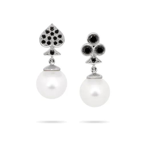 Black Diamond & Broome Pearl Earrings in 18k White Gold