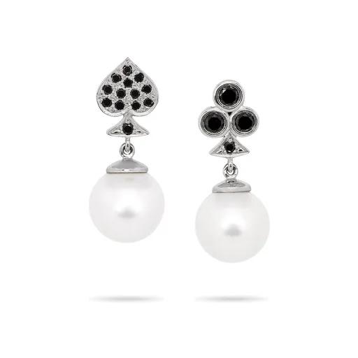 Black Diamond & Broome Pearl Earrings in 18k White Gold