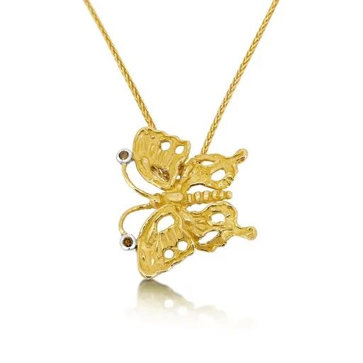 Cognac Butterfly Pendant Sculpture in 18ct Yellow Gold
