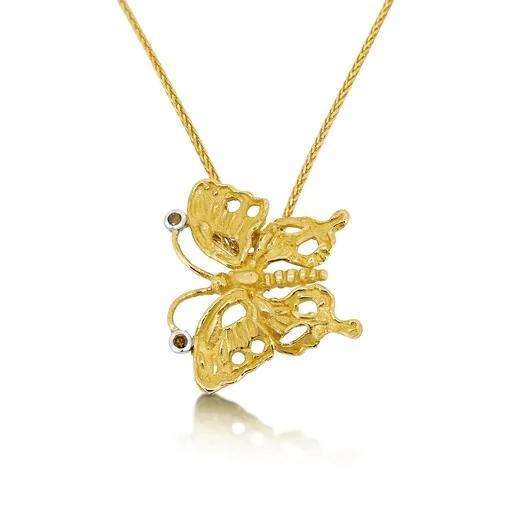 Cognac Butterfly Pendant Sculpture in 18ct Yellow Gold