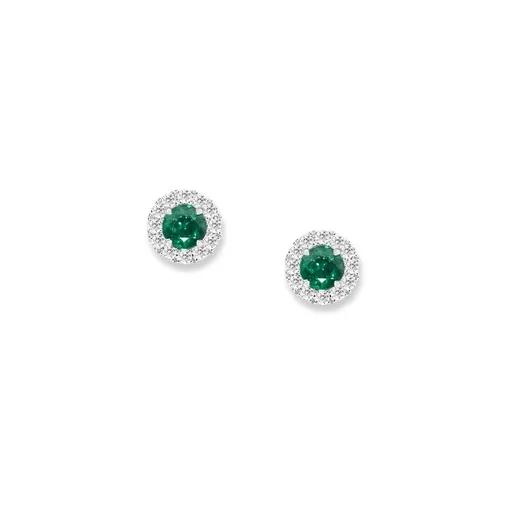 Columbian Emerald & Diamond Halos Stud Earrings in 950 Platinum