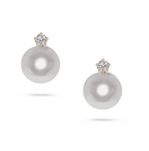 Broome Pearl & Diamond Stud Earrings Clip in 18ct Yellow Gold