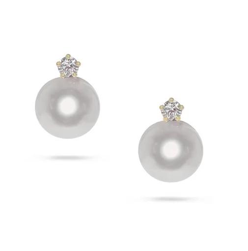 Broome Pearl & Diamond Stud Earrings Clip in 18ct Yellow Gold